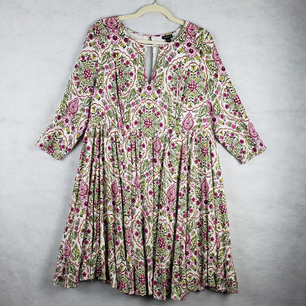 Torrid Women's 1X Keyhole Challis Skater Dress Pink Green Micto‎ Floral New